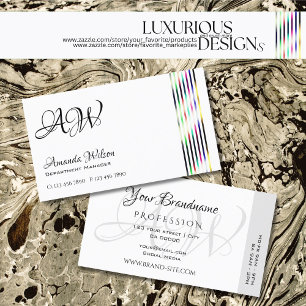 Modern Plain White Colourful Decor Stripes Monogra Business Card