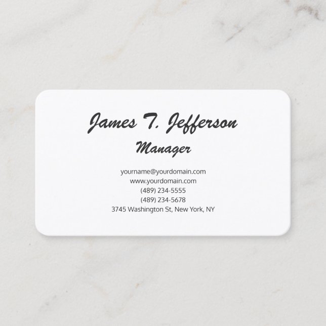 Modern plain white minimalist script handwriting business card (Front)