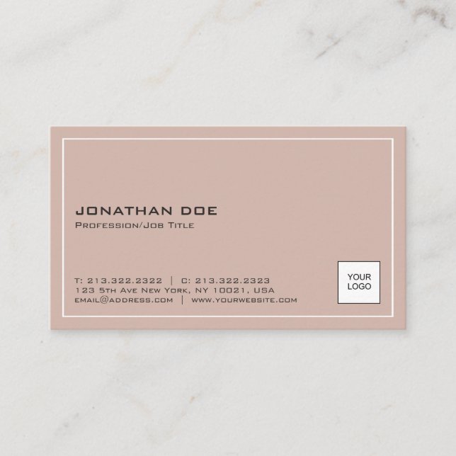 Modern Plain With Logo Professional Elegant Brown Business Card (Front)