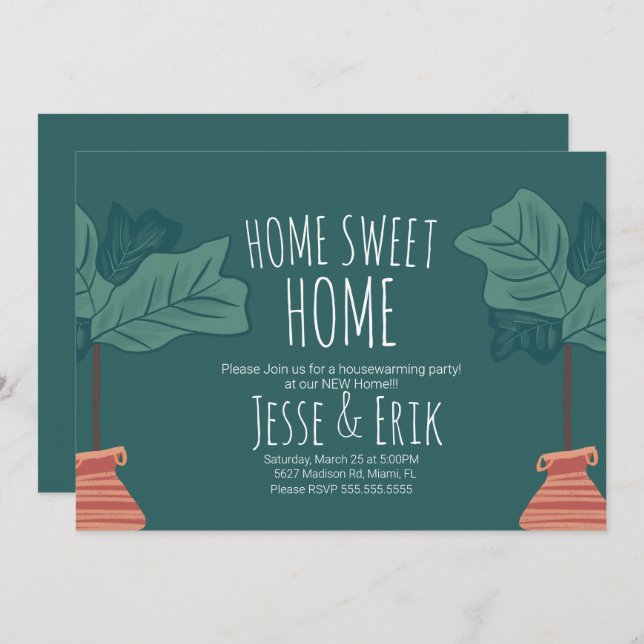 Modern Plant Fiddle Fig Tree Housewarming Party Invitation (Front/Back)