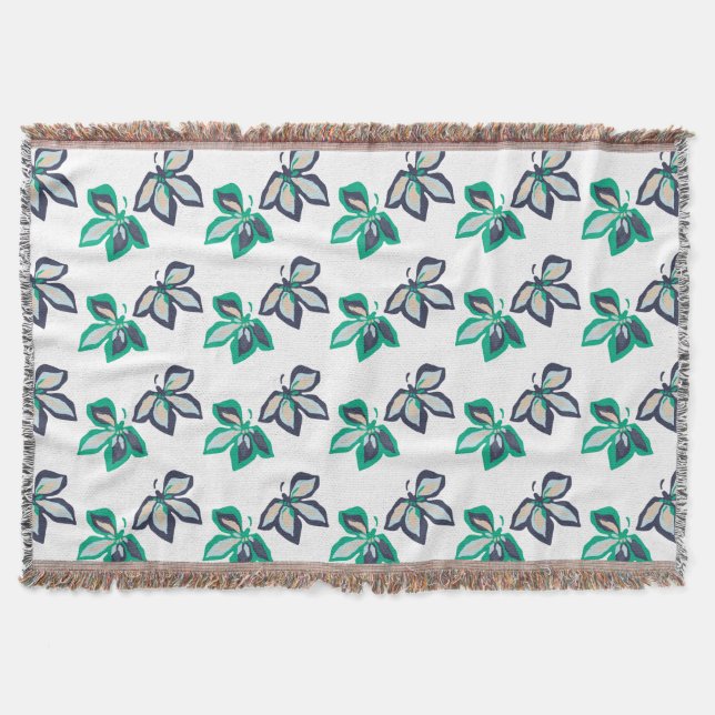 Modern Plant Leaf Flora Pattern White Throw Blanket (Front)
