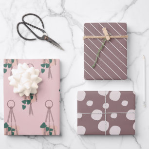 Modern Plants Macrame Holder Dot Pattern Wrapping Paper Sheet