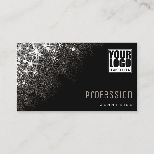 Modern Platinum Silver Glitter Custom Logo Elegant Business Card (Front)