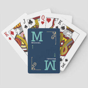 Modern Player Monogram - Personalized Blue Playing Cards