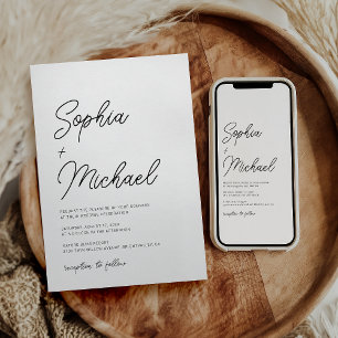 Modern Playful Calligraphy Black White Wedding Invitation