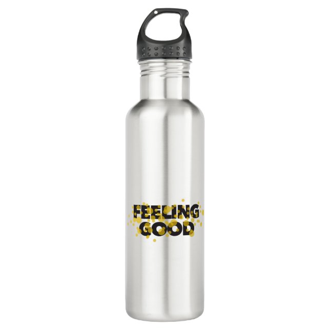 Modern, playful, cheerful design of Feeling Good 710 Ml Water Bottle (Front)