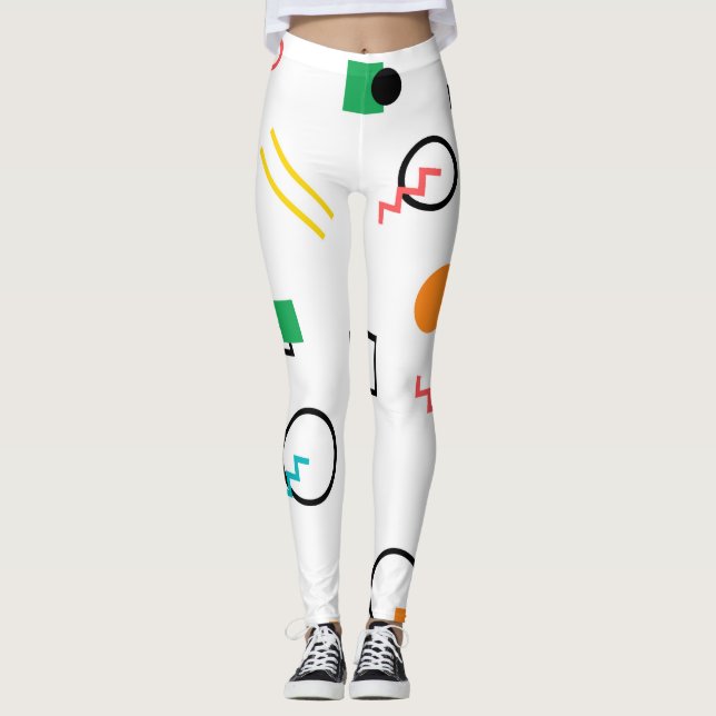 Modern, playful, cool, trendy, Memphis geometric Leggings (Front)