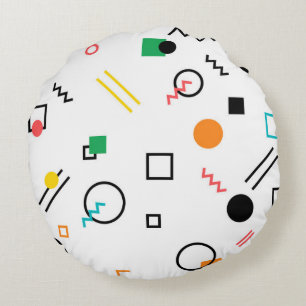 Modern, playful, cool, trendy, Memphis geometric Round Pillow