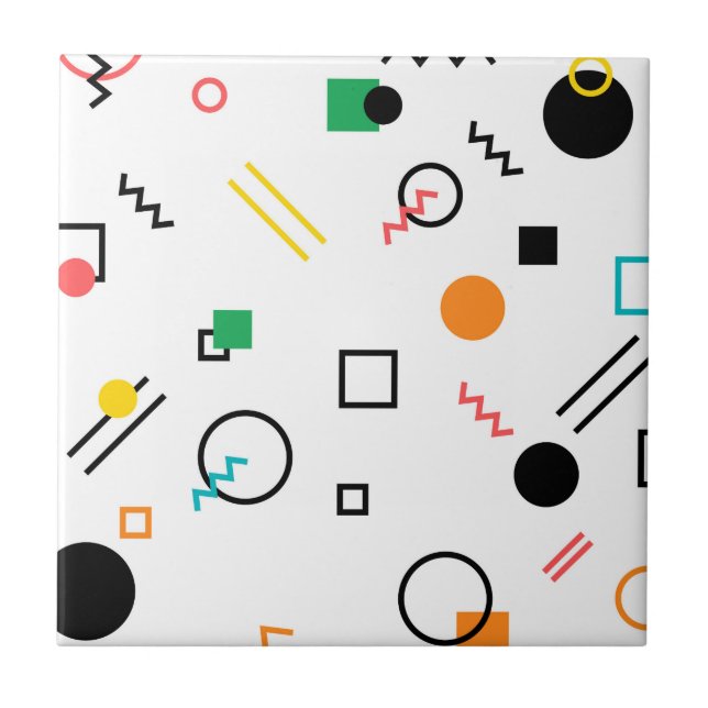 Modern, playful, cool, trendy, Memphis geometric Tile (Front)