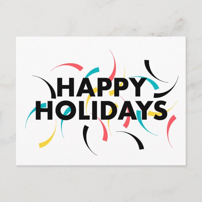 Modern, playful design of  "Happy Holidays" Announcement Postcard (Front)