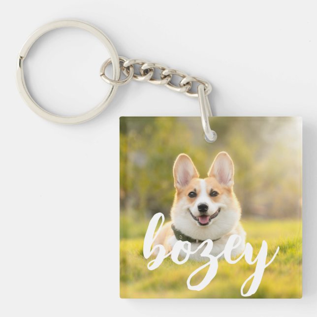 Modern Playful Simple Elegant Chic Pet Photo Keychain (Front)
