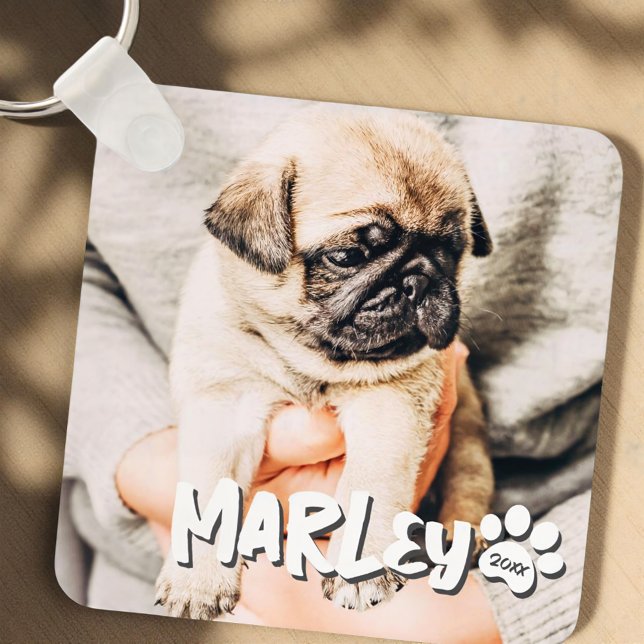 Modern Playful Simple Grunge Custom Pet Photo Keychain (Creator Uploaded)