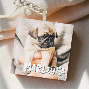Modern Playful Simple Grunge Custom Pet Photo Keychain