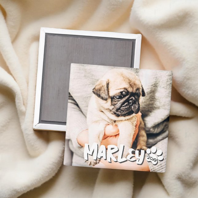 Modern Playful Simple Grunge Custom Pet Photo Magnet (Creator Uploaded)