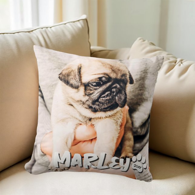 Modern Playful Simple Grunge Custom Pet Photo Throw Pillow (Creator Uploaded)