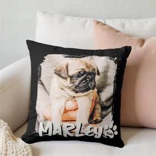 Modern Playful Simple Grunge Custom Pet Photo Throw Pillow