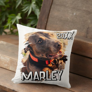 Modern Playful Simple Grunge Custom Pet Photo Throw Pillow