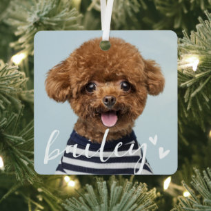 Modern Playful Simple Hearts Chic Pet Photo Metal Ornament