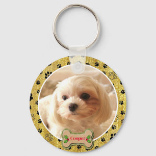 Modern Playful Simple Photo Dog - Paw Print Design Keychain