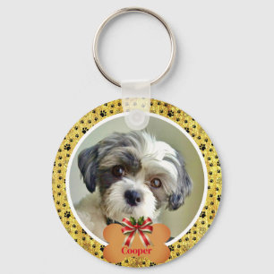 Modern Playful Simple Photo Dog - Paw Print Design Keychain