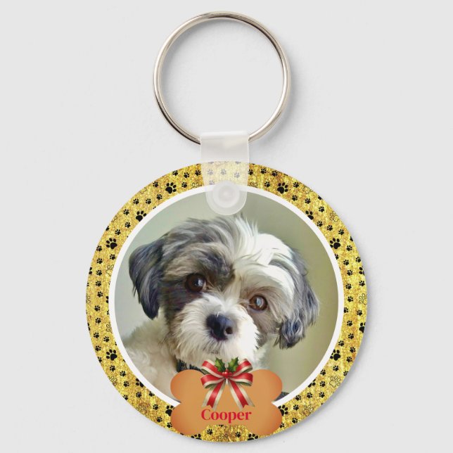 Modern Playful Simple Photo Dog - Paw Print Design Keychain (Front)