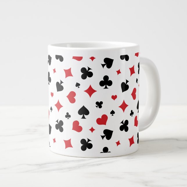 Modern Playing Card Suits Pattern Large Coffee Mug (Front Right)