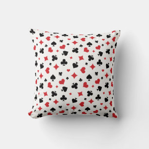 Modern Playing Card Suits Pattern on White Throw Pillow