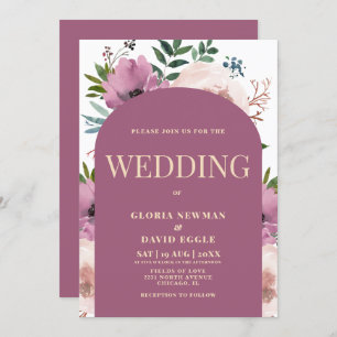 Modern Plum Arch Floral Wedding Invitation