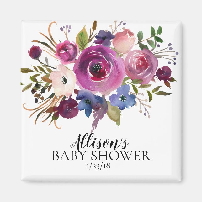 Modern Plum Blue Lavender Shower Favour  Magnet (Front)