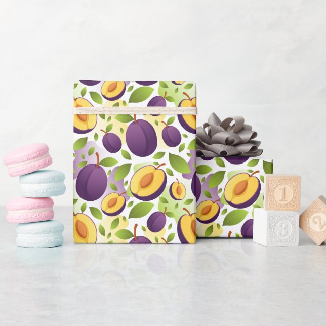 Modern Plum Fruit Pattern Wrapping Paper Roll (Baby Shower)