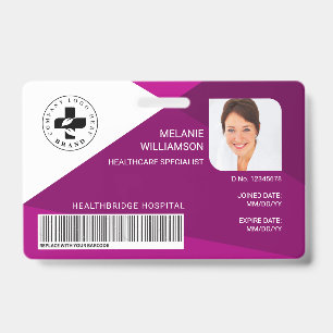 Modern Plum Geometric Design Medical Photo ID/Logo Badge
