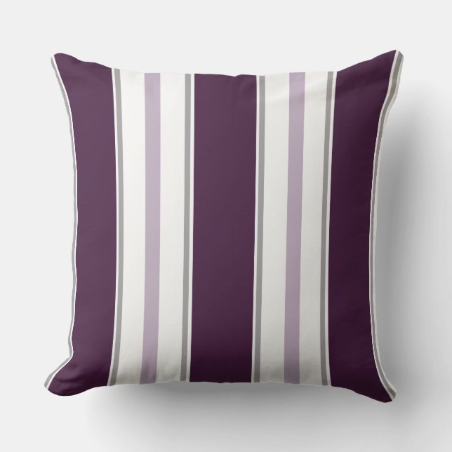Modern Plum Lavender Grey White Stripes  | Throw Pillow (Front)