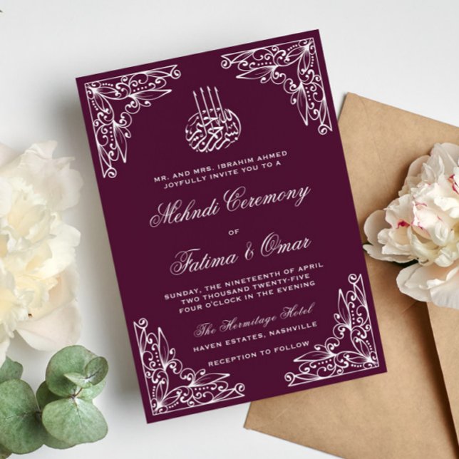 Modern Plum Muslim Islamic Henna Mehndi Ceremony Invitation (Creator Uploaded)