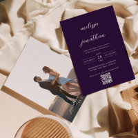 Modern Plum Purple Photo Script QR Code Wedding