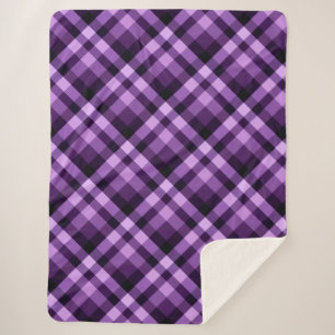 Modern Plum Purple Plaid Large Sherpa Blanket