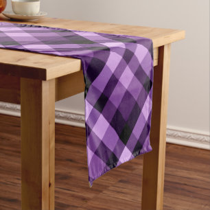Modern Plum Purple Plaid Large Table Runner