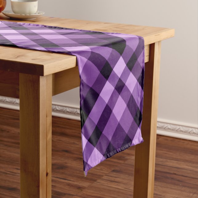Modern Plum Purple Plaid Medium Table Runner (In Situ)