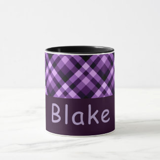 Modern Plum Purple Plaid Monogram 11 oz Mug
