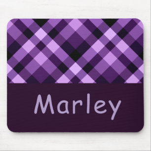 Modern Plum Purple Plaid Monogram Mouse Pad