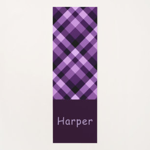 Modern Plum Purple Plaid Monogram Yoga Mat