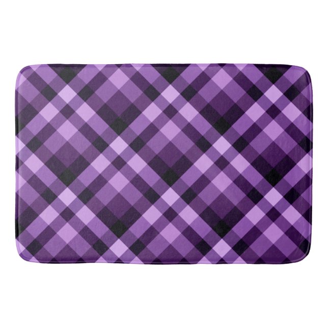 Modern Plum Purple Plaid Pattern Large Bath Mat (Front)