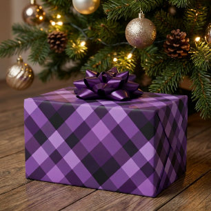 Modern Plum Purple Plaid Wrapping Paper