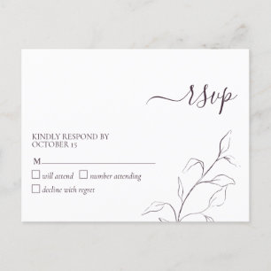 Modern Plum Purple Script Botanical No Menu RSVP
