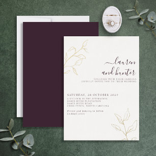 Modern Plum Purple Script Botanical Wedding Gold 