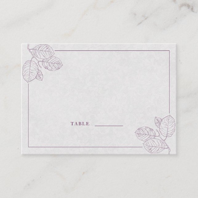 Modern Plum Silver Grey Botanical Outline Elegant Place Card (Front)