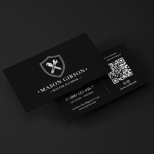 Modern Plumber Drain Specialist Logo Black White Business Card