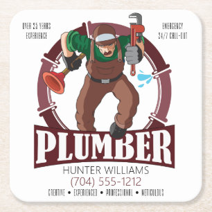 Modern Plumber Professional Marketing Handyman Square Paper Coaster
