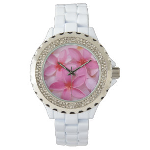 Modern Plumeria - Abstract Pink Flowers Watch