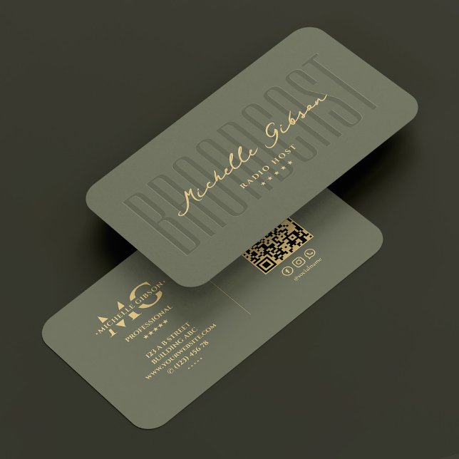 Modern Podcast Radio Host Broadcast Sage Green Business Card (Modern Podcast Radio Host Broadcast Sage Green Business Card
)