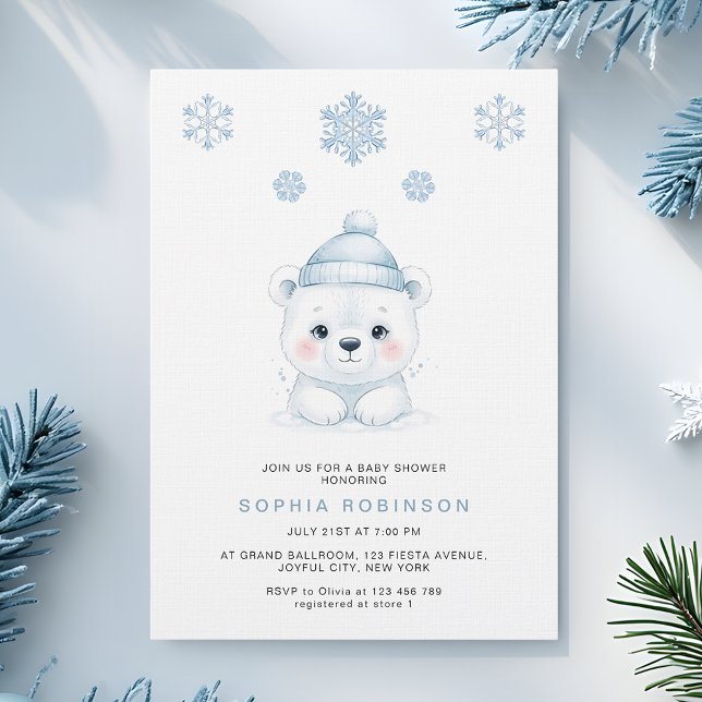 Modern Polar Bear Winter Baby Boy Shower Invitation (Creator Uploaded)